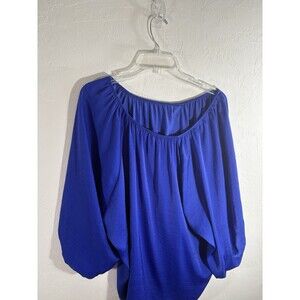 Jennifer Lopez Cobalt Blue Balloon Sleeve Wedge Flowy Silky Feel Blouse Woman XL
